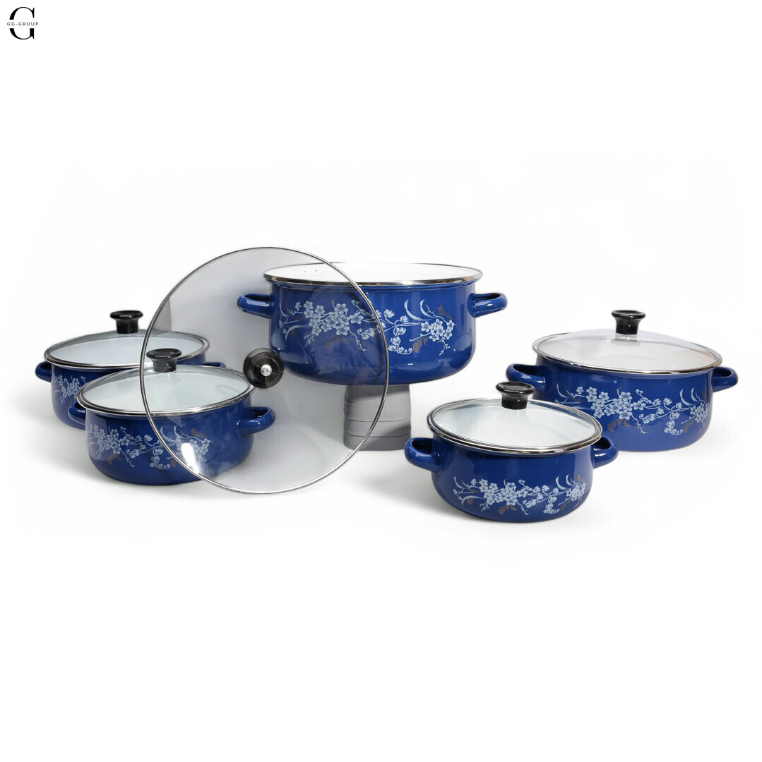Набор кухонных кастрюль Benson BN-079 Blue, 5 шт с жаропрочными стеклянными крышками